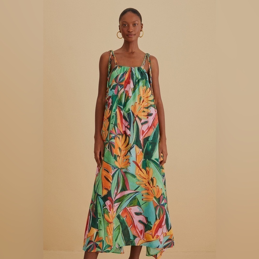 New! Farm Rio Multicolor Banana Foliage Midi Dress ๐๐บ XS NWT! - Picture 2 of 16